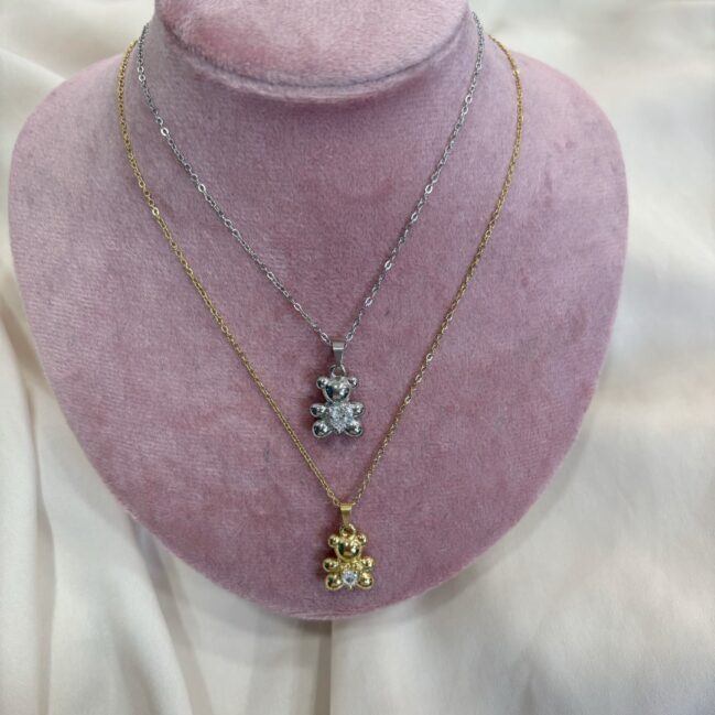 Collana con orsetto e cuore strass