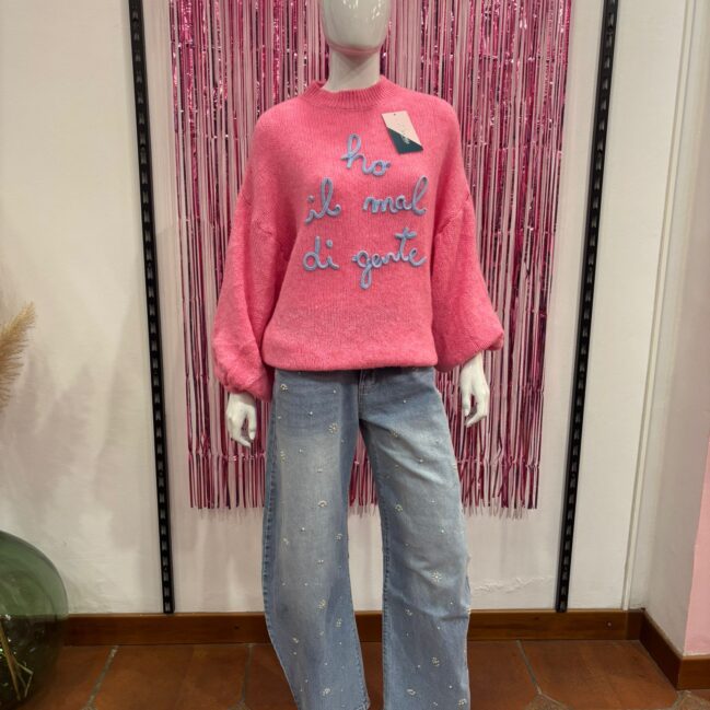 Jeans balloon a vita alta con perline