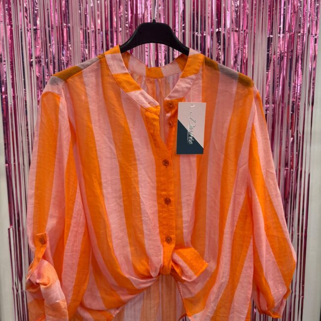 Camicia a righe con colletto alla coreana